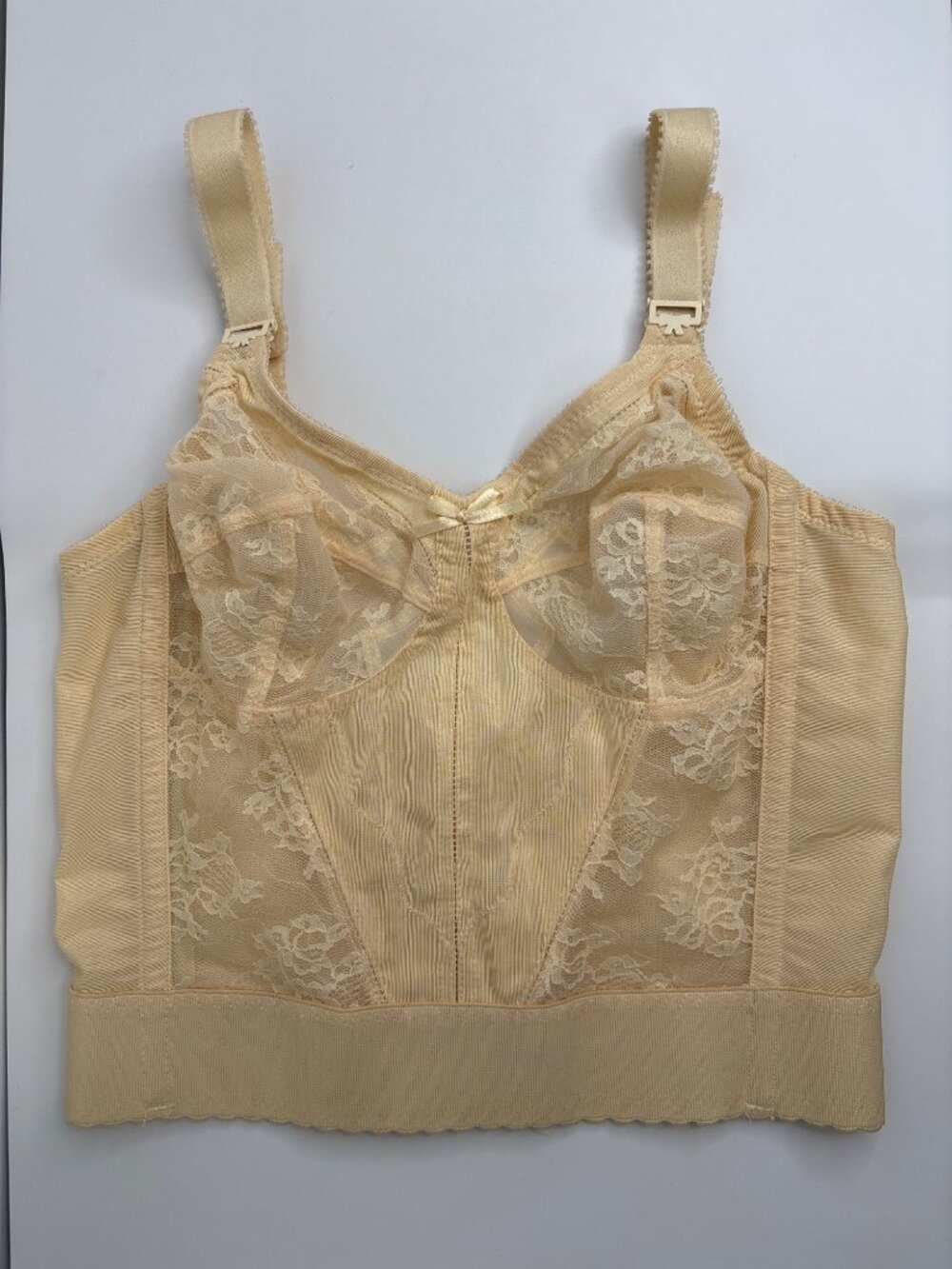 Vintage Bali 3300 Longline Lace Bra Bustier Retro Pin-Up Bridal Lace Ivory 34B